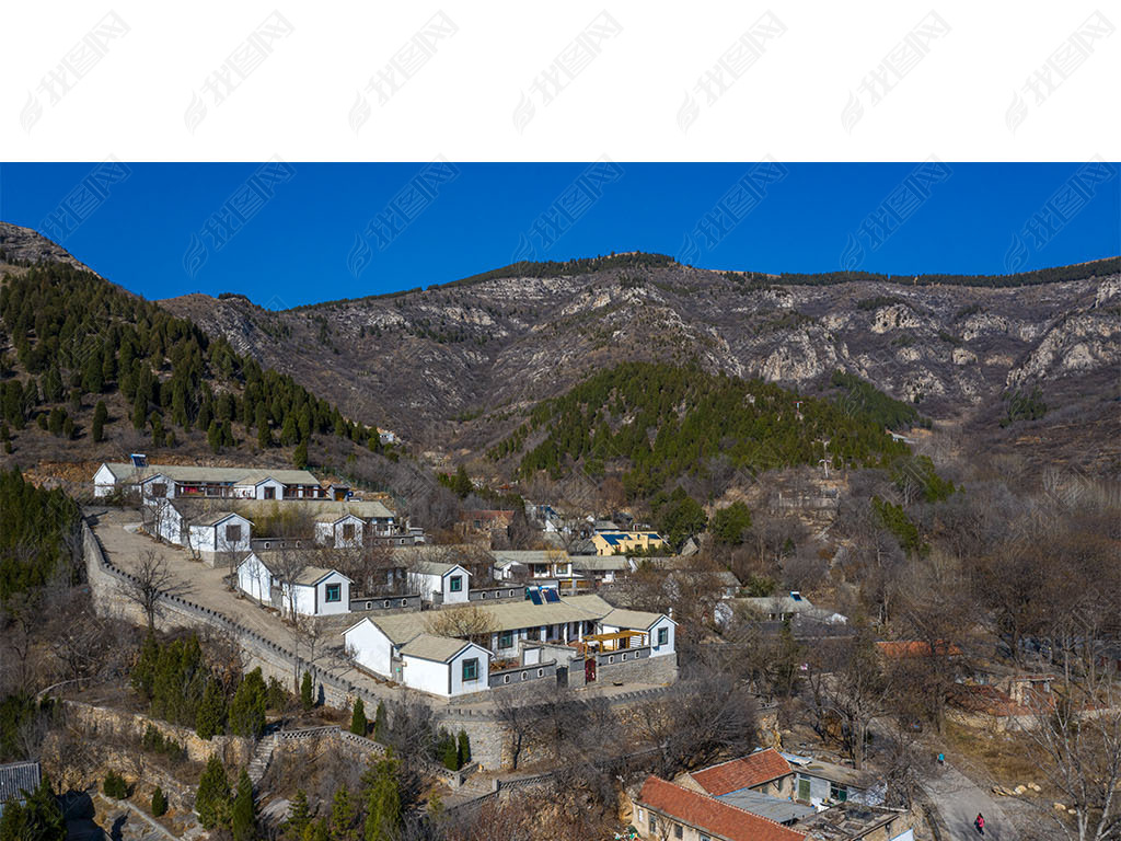 原创鸟瞰济南南部山区山村版权可商用