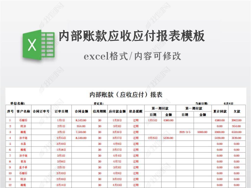 内部账款应收应付报表模板