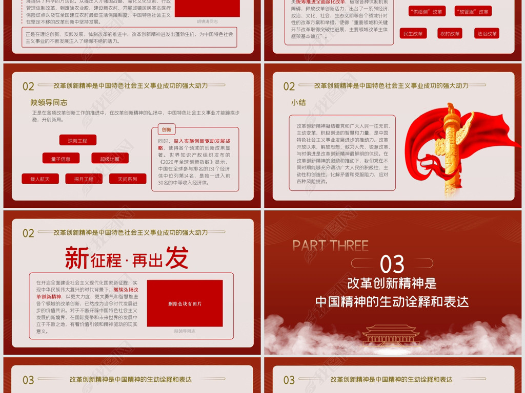 原创党的改革创新精神学习解读ppt课件七一建党节-版权可商用