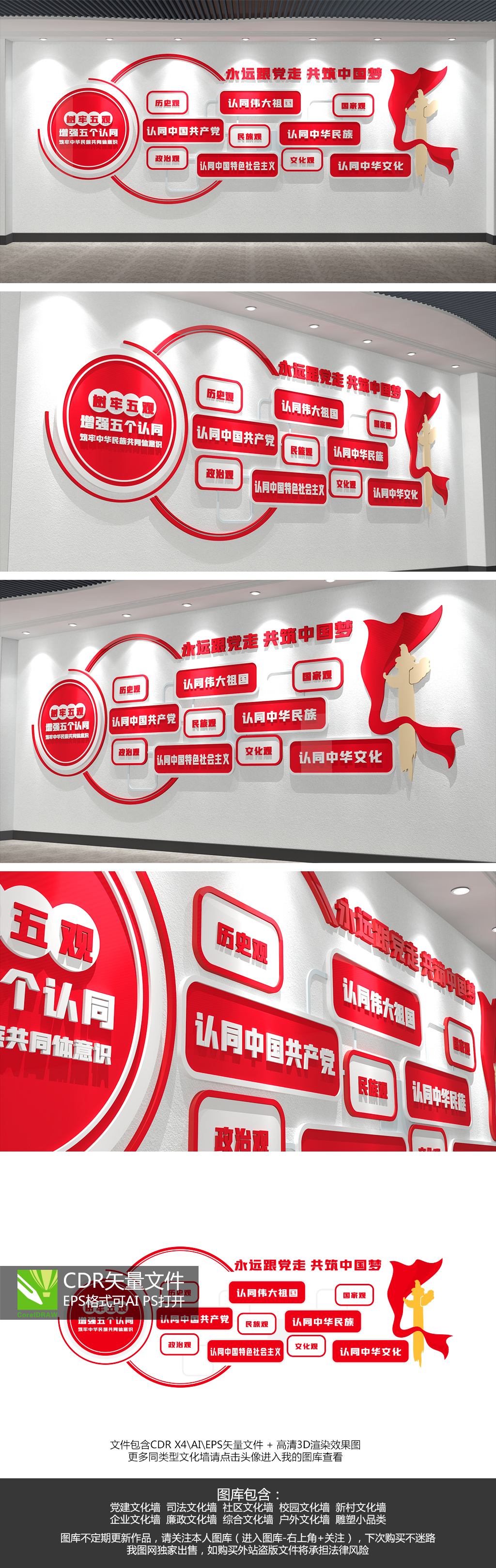 民族团结教育五个认同基本理念党建文化墙设计