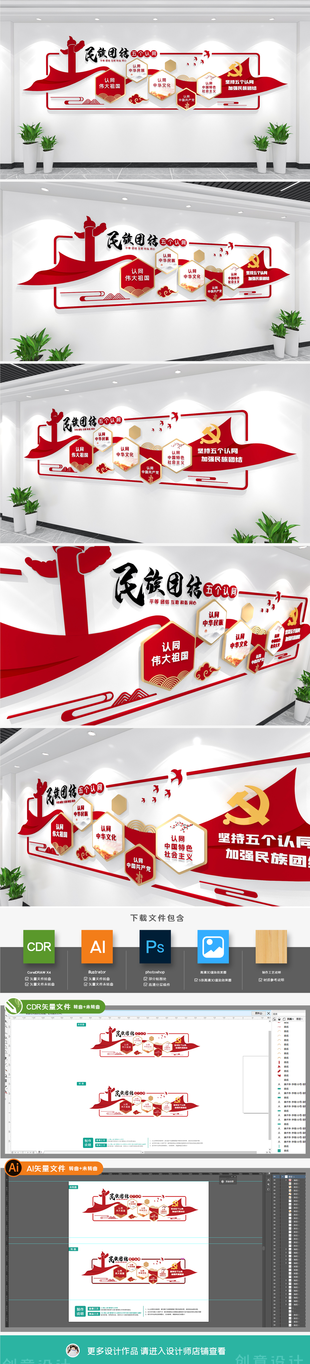 民族团结教育五个认同基本理念党建文化墙设