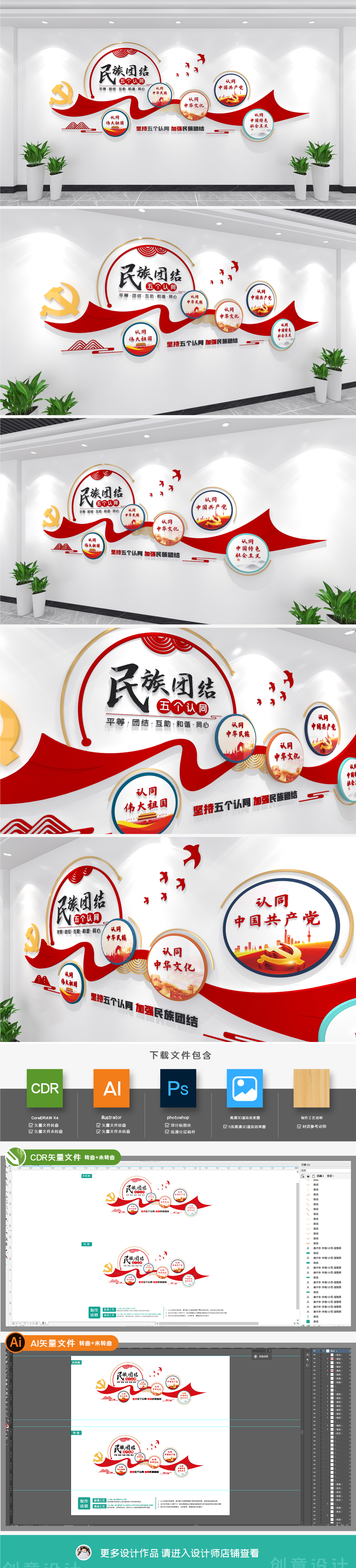 民族团结教育五个认同基本理念党建文化墙设计