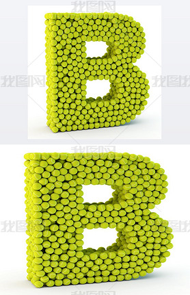 3D lettre b, fabriqu  partir de balles de tennis