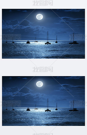 This dramatic photo illustration of a nighttime sky over a calm ocean scene in Maui, Hawaii with bri