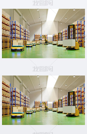 AGV Forklift Trucks - Transport More with Safety in warehouse, 3D rendering