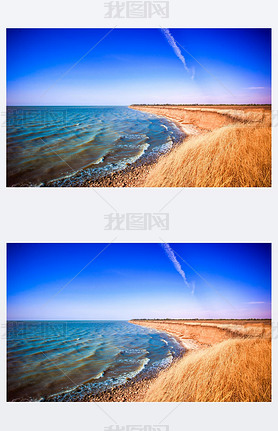 Empty beach in the sea bay spikelets 