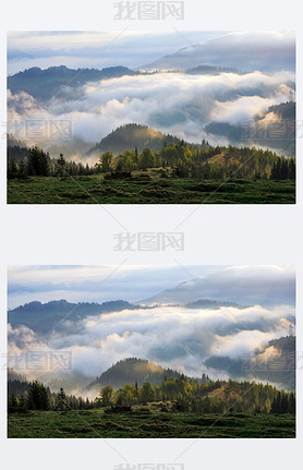 Ũ뾪˵Ĺ⡣ ɽķ羰. Ĵ糿 ص㣺Carpathian National Park, Ukraine, Europe.