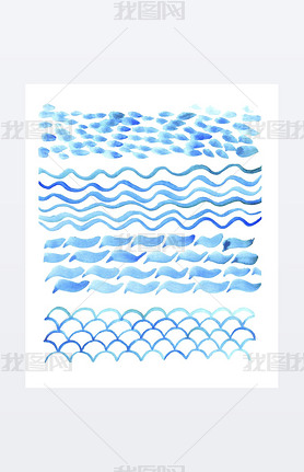 ocean and sea texture set. sea watercolor illustration. blue water hand drawn image.