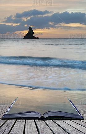 Beautiful sunrise landsdcape of idyllic Broadhen Bay beach on 