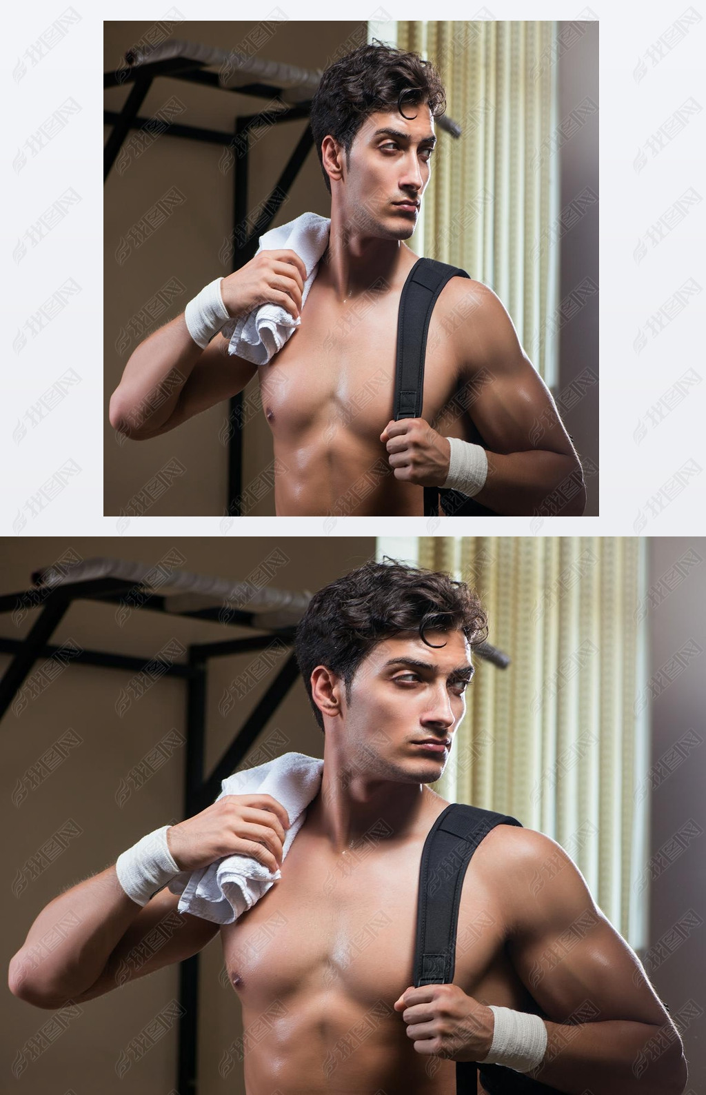 Man tired after workout in sports gym