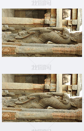 Closeup of beautiful Veerabhadra Hindu temple located in Lepakshi in the state of Andhra Pradesh, In