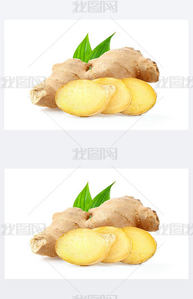 Ginger with lees Isolated on a white background full depth of field