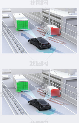 Autonomous car changing lane quickly to oid a traffic accident