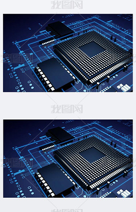 3d rendering  of futuristic blue circuit board and cpu