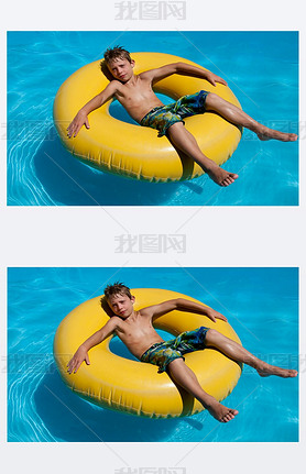 Boy in the water on an inflatable ring