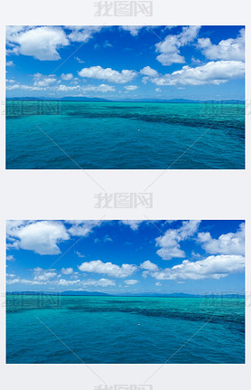 beautiful great barrier reef with white clouds on a sunny day, cairns, australia