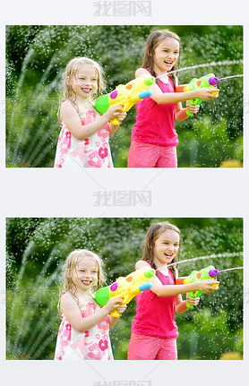 children hing fun with water guns 