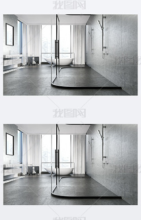 Gray concrete bathroom, shower