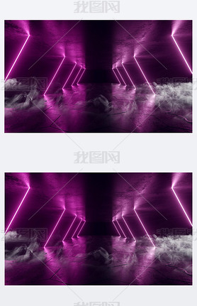 Smoke Neon Laser Glowing Purple Triangle Corridor Sci Fi Futuris