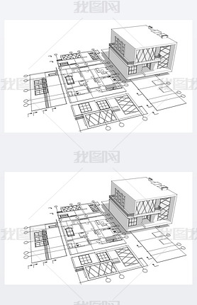 house architectural project sketch 3d illustration