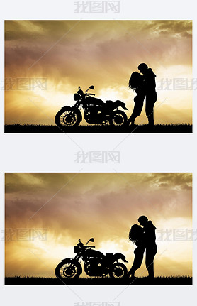 couple kissing on motorcycle