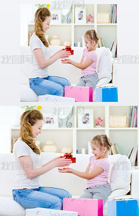 Mother giving a gift for her daughter
