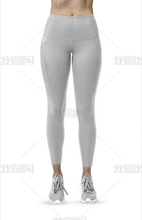 Beautiful slim female legs in white sport leggings and running shoes isolated on white background. C