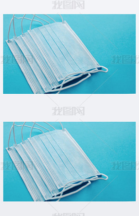 Medical mask, Medical protective masks on blue background. Disposable surgical face mask cover the m