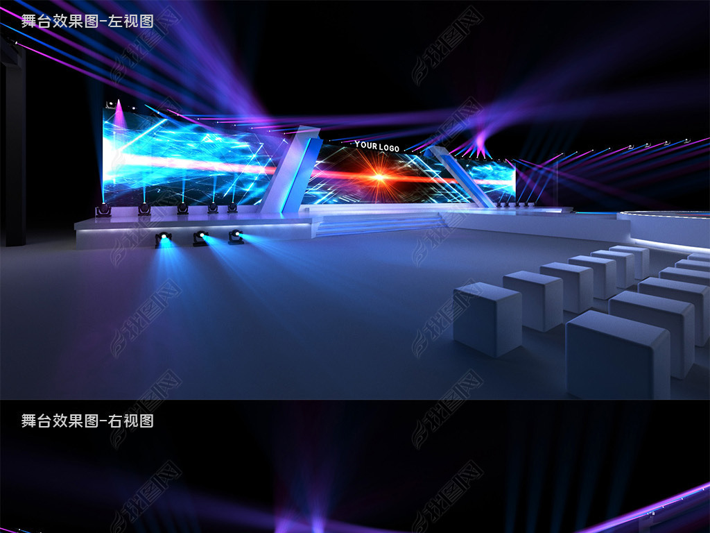 蓝色新产品发布会年会颁奖盛典舞美3d模型下载
