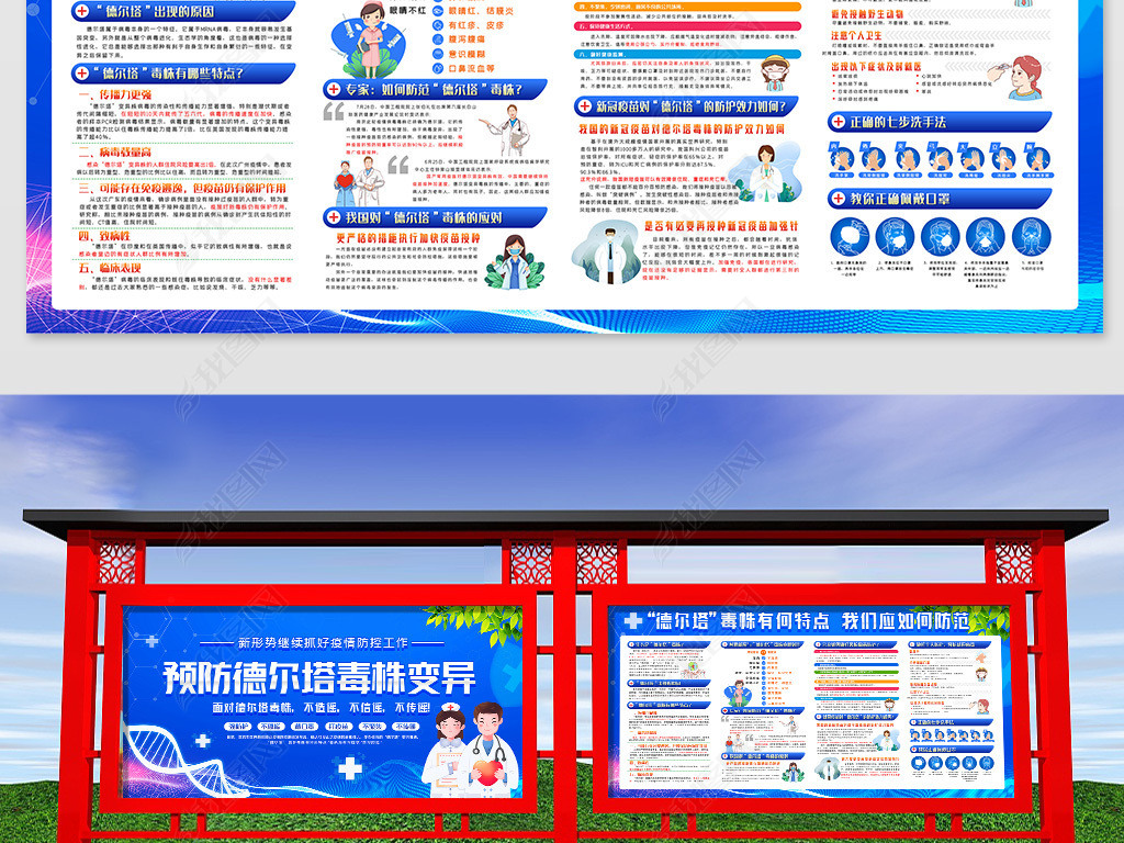 原创社区医院疫情防控防疫德尔塔毒株知识展板宣传栏