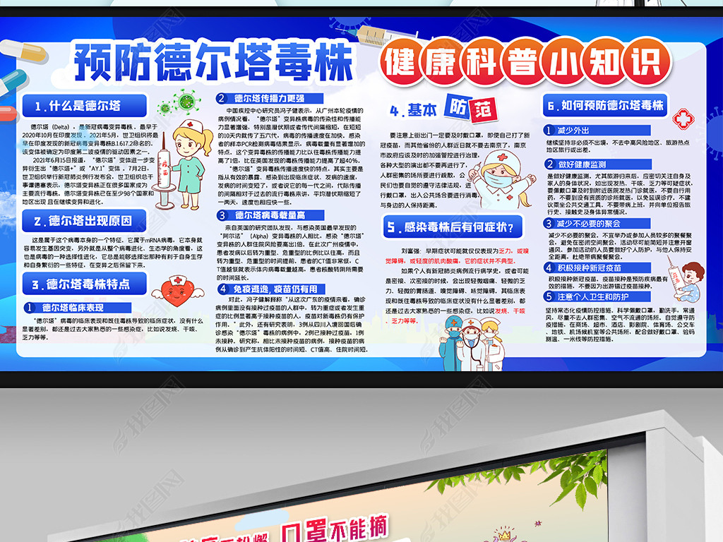 原创社区医院疫情防控防疫德尔塔毒株知识展板宣传栏版权可商用