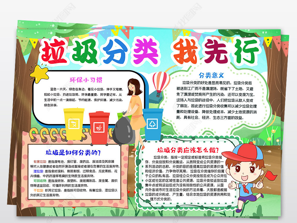 原创垃圾分类小报垃圾分类我先行从我做起手抄报模版版权可商用