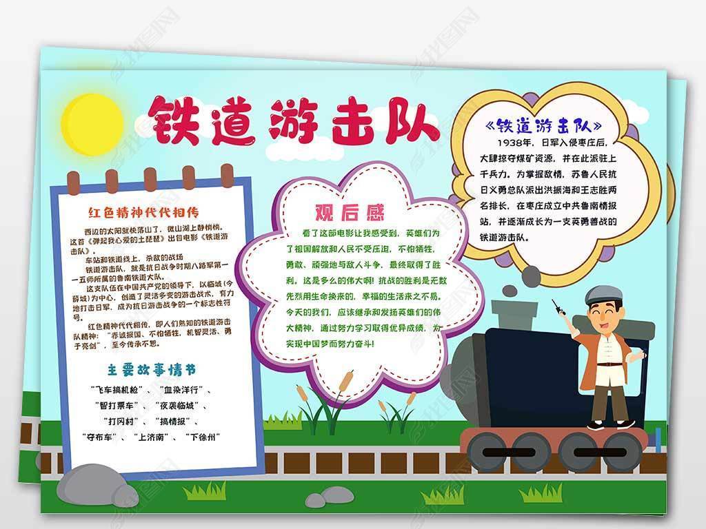 原创红小报爱国红色足迹铁道游击队手抄报模板版权可商用