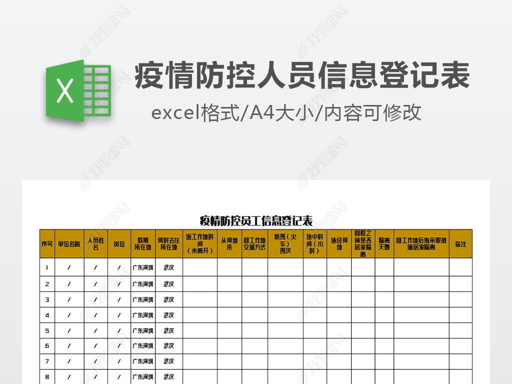原创疫情防控员工信息登记表模版版权可商用