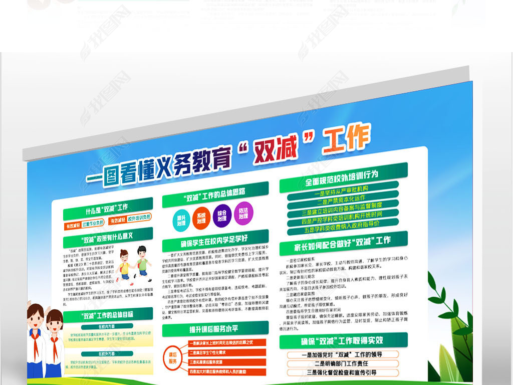 原创学校双减工作学生减负知识宣传展板版权可商用