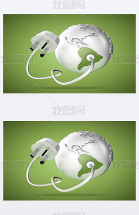 Electrical cable and plug connects power to South America on a world globe. Concept for how Brazil a