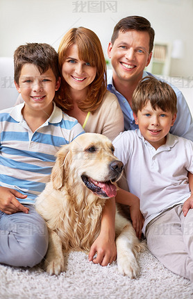 Happy family with dog