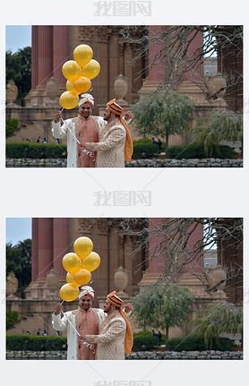 Gay couple getting married at Palace of Fine Arts Theatre in San