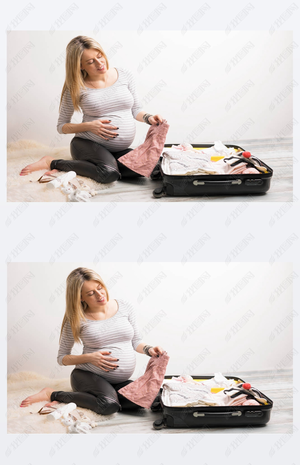 Woman packing baby clothes