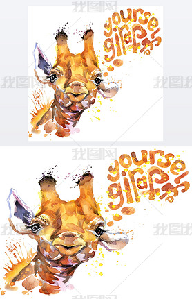 Giraffe T-shirt graphics. giraffe illustration with splash watercolor textured  background. unusual 
