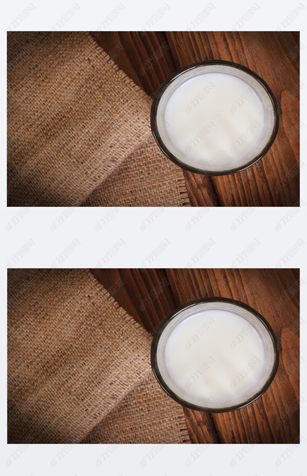 Milk in a glass on a wooden table top view