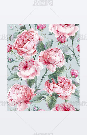 Classical vintage floral seamless pattern, watercolor bouquet of English roses