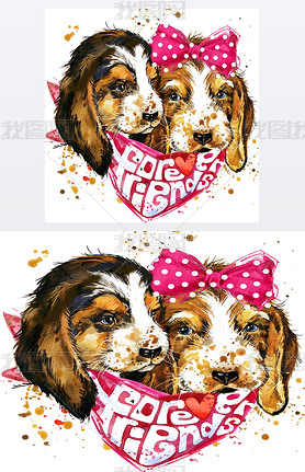 dog companion T-shirt graphics. watercolor dog illustration. Forever friends handwritten text. unusu