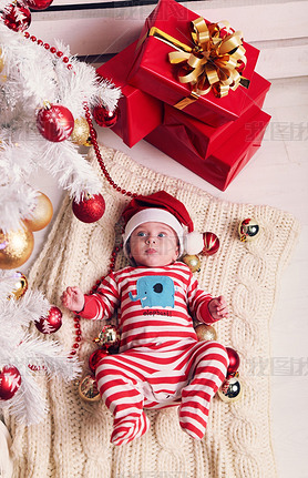 Cute Santa baby and big presents