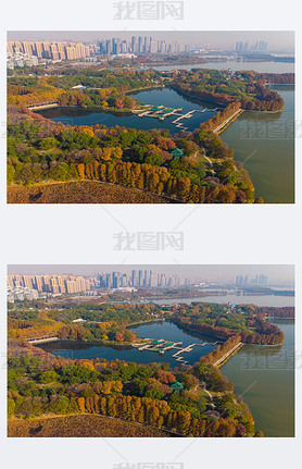 Aerial photography scenery of Tingtao Scenic Area in East Lake, Wuhan, Hubei in late autumn