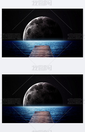 Rising moon over sea. Elements of this image furnished by NASA