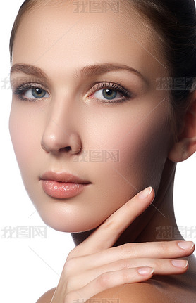 Spa woman. Natural beauty face. Beautiful girl touching her face. Perfect skin. Skincare. Young Skin