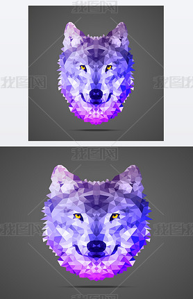 Wolf low poly Side light purple
