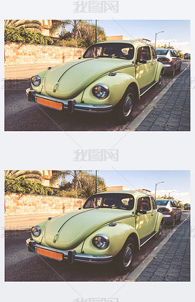 Rishon Le Zion, Israel - July 1, 2018: Motor car Volkswagen Beetle on street in Rishon Le Zion, Isra