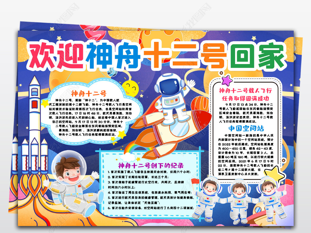 原创神舟十二号载人飞船小报科技航天宇宙手抄报小报版权可商用